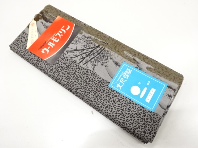 アンティーク　荒波に唐獅子・牡丹模様　男物長襦袢地反物